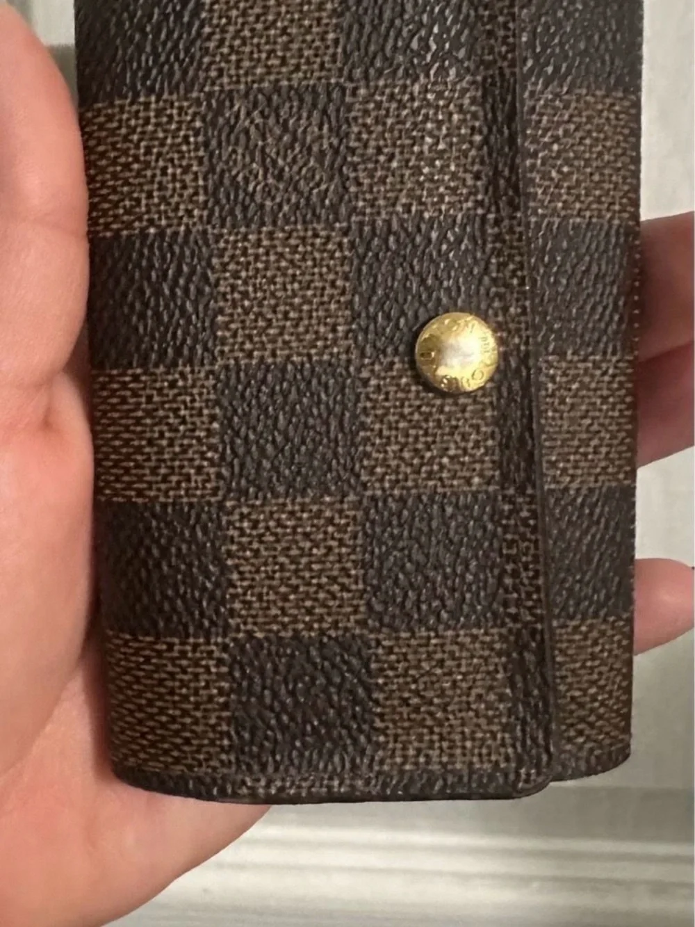 Lv Brown Checkered Key Holder - Gold Snap